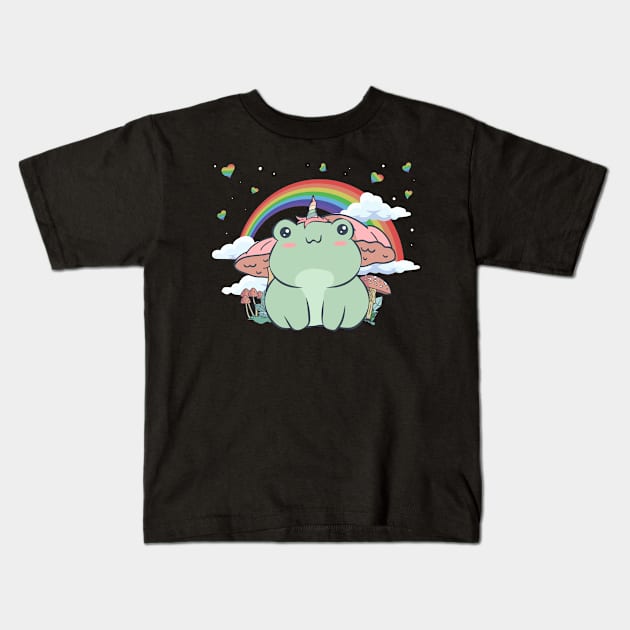 Cottagecore Aesthetic Kawaii Frog Unicorn Frogcore Kids T-Shirt by Alex21